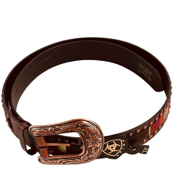 ARIAT Women's Serape Center Copper Stud Edge Western Leather Belt Size XL NWT - Picture 15 of 16